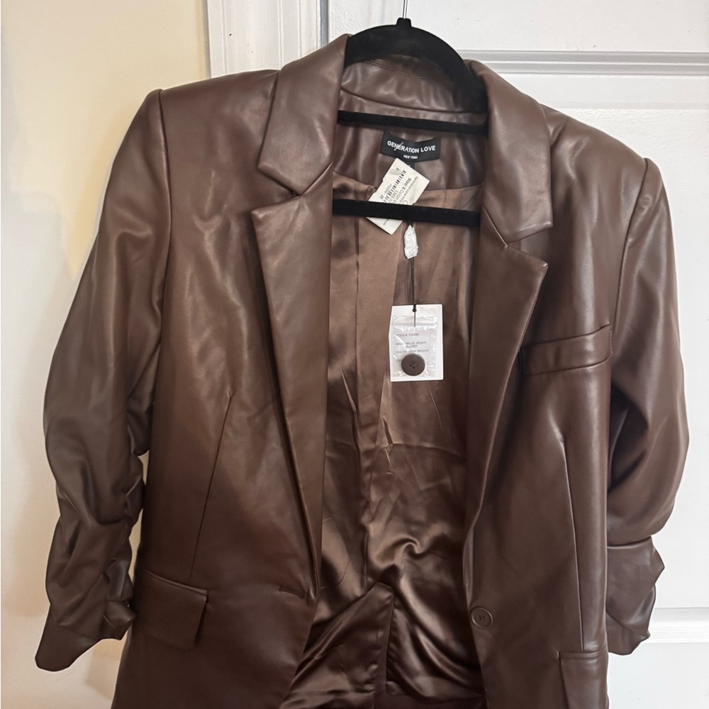 Generation Love Dark Brown Faux Leather Blazer